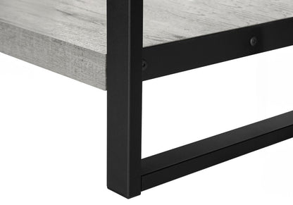 24" Gray And Black Distressed Wood And Iron Frame End Table With Shelf