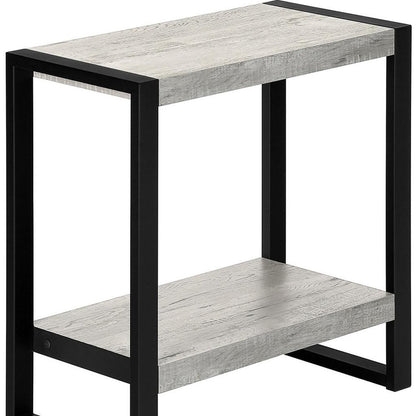24" Gray And Black Distressed Wood And Iron Frame End Table With Shelf