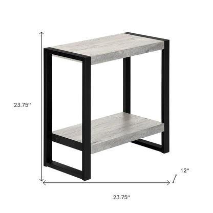 24" Gray And Black Distressed Wood And Iron Frame End Table With Shelf