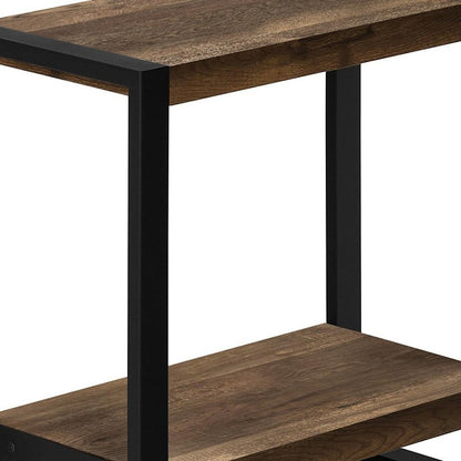 24" Black And Brown End Table With Shelf