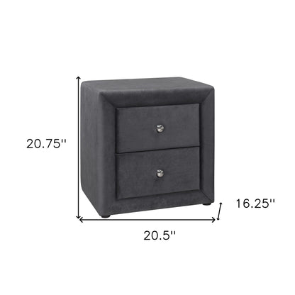 21" Dark Gray Velvet Two Drawer Nightstand