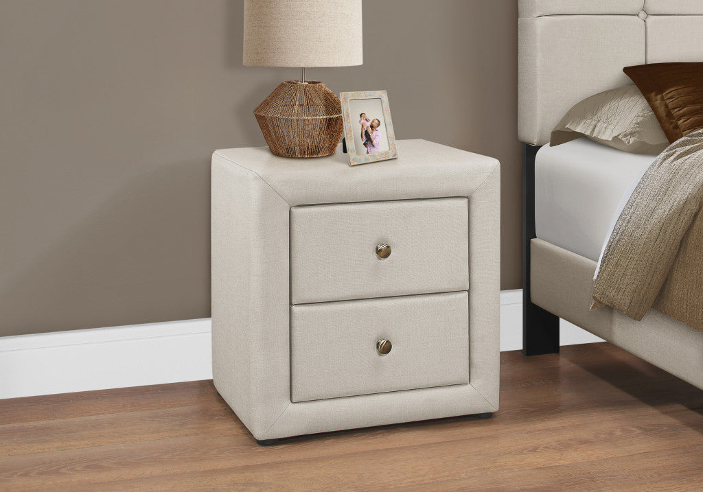 21" Beige Linen Blend Two Drawer Nightstand