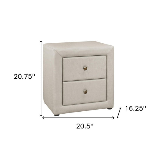 21" Beige Wood Two Drawer Nightstand