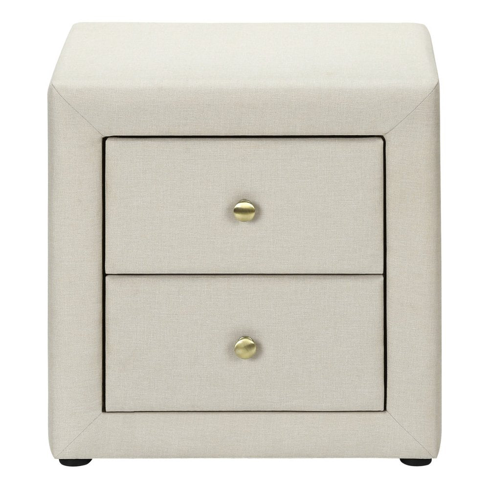 21" Beige Wood Two Drawer Nightstand