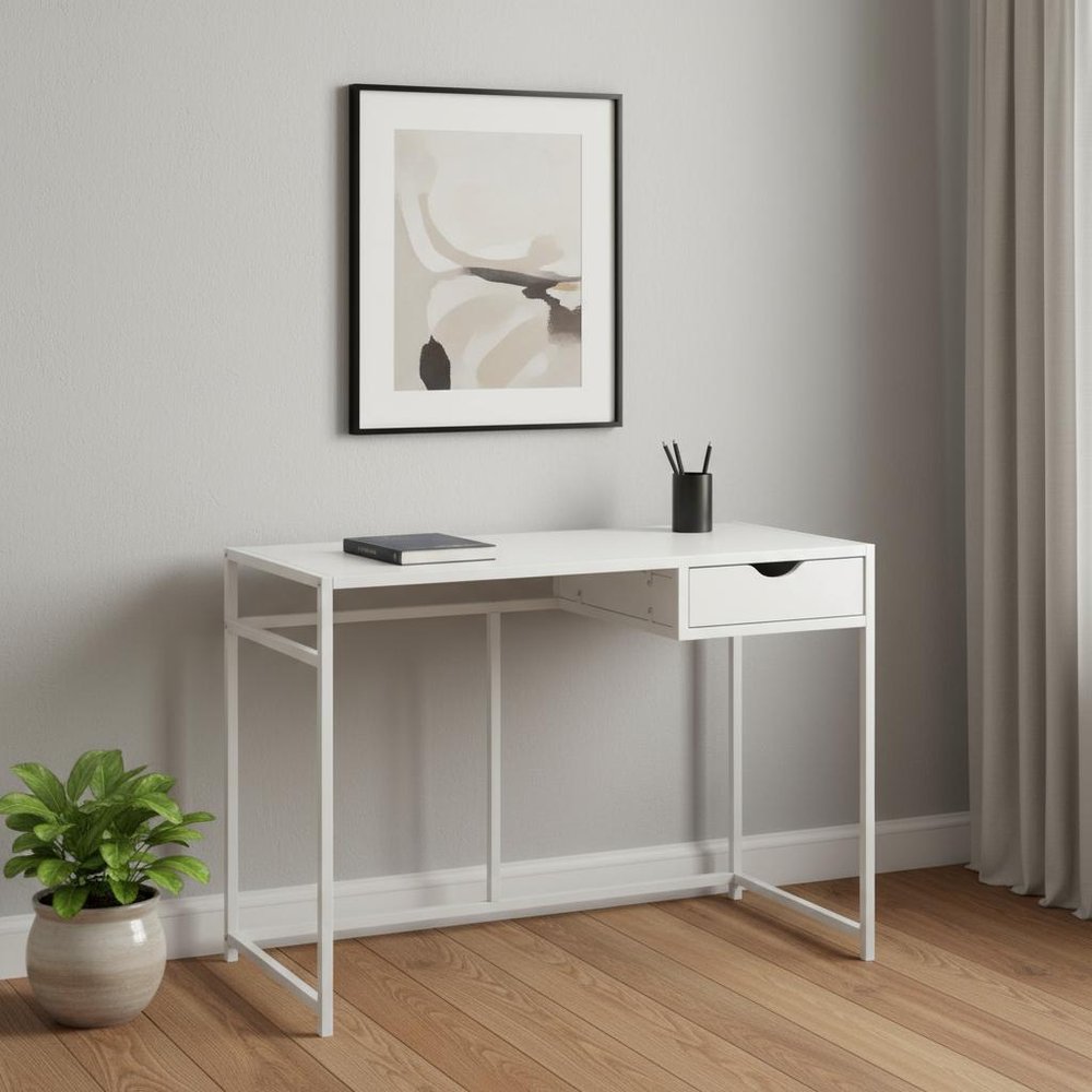 42" White Wood and Iron Computer Desk