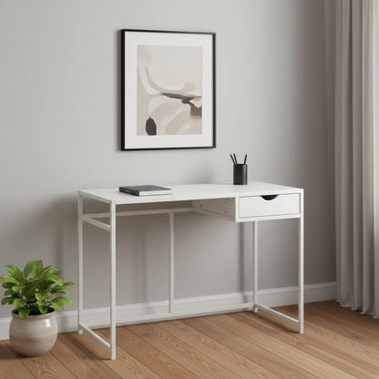 42" White Wood and Iron Computer Desk