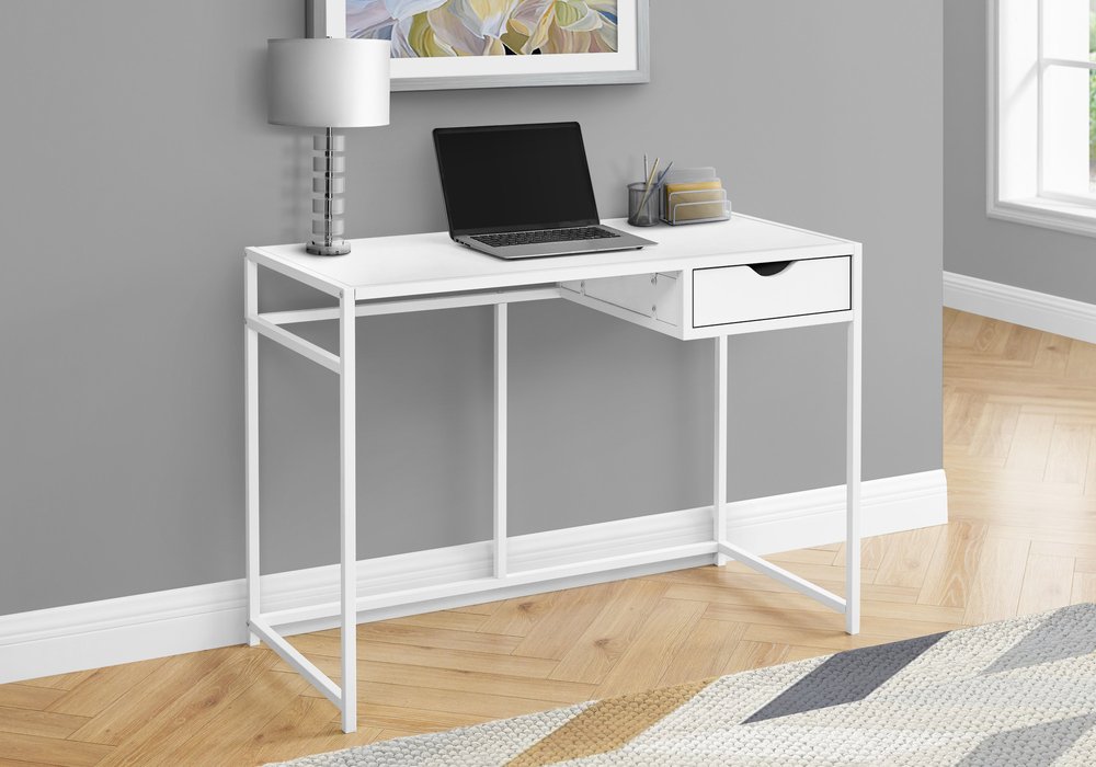 42" White Wood and Iron Computer Desk