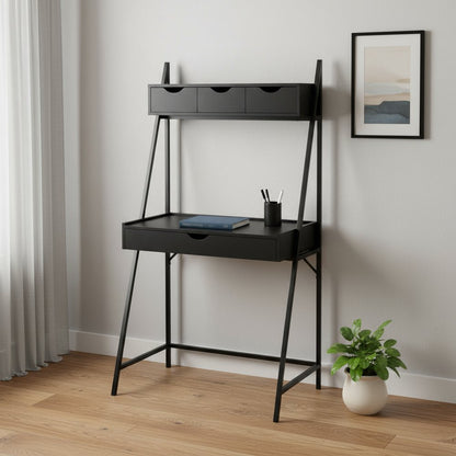 32" Black Computer Desk With Four Drawers