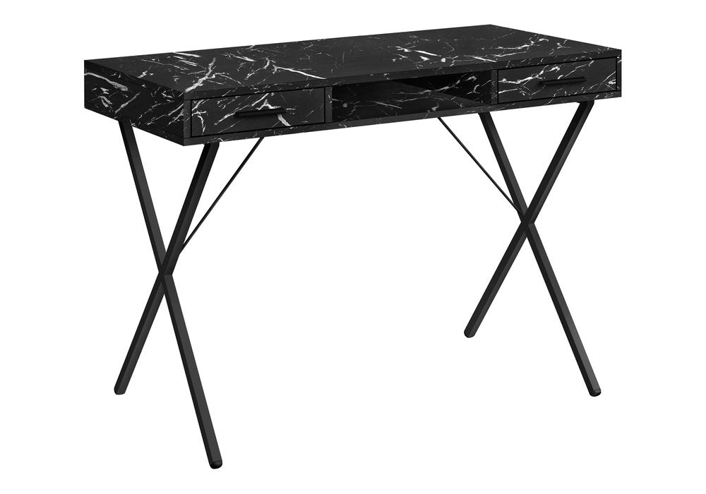 42" Black and White and Black Computer Desk With Two Drawers