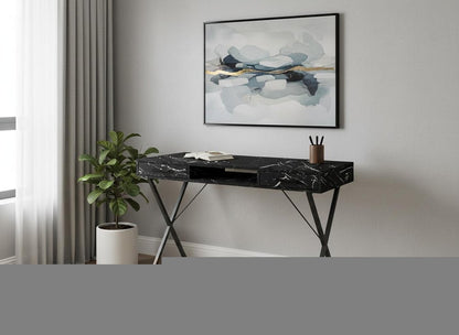 42" Black and White and Black Computer Desk With Two Drawers