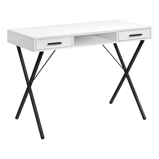 42" White and Black Computer Desk With Two Drawers