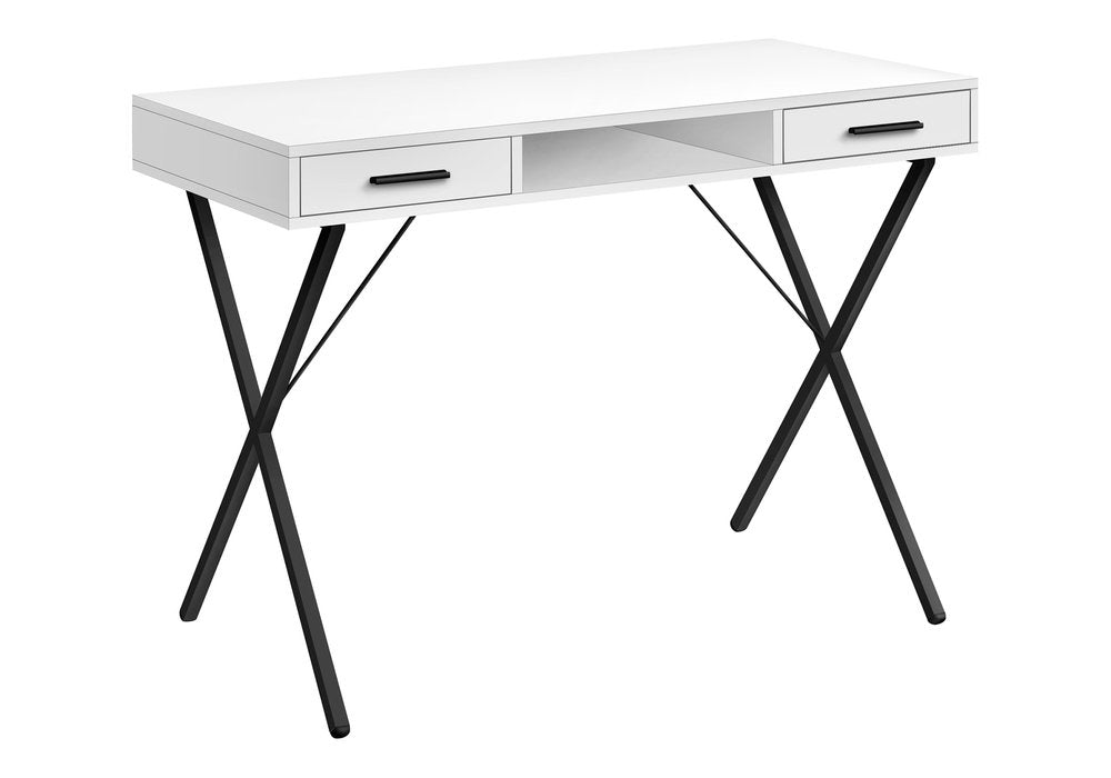 42" White and Black Computer Desk With Two Drawers