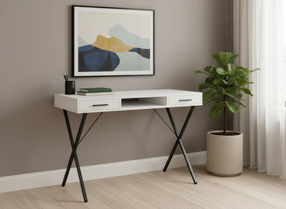 42" White and Black Computer Desk With Two Drawers