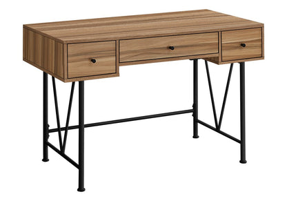 47" Light Brown And Black Wood And Iron Computer Desk With And Three Drawers