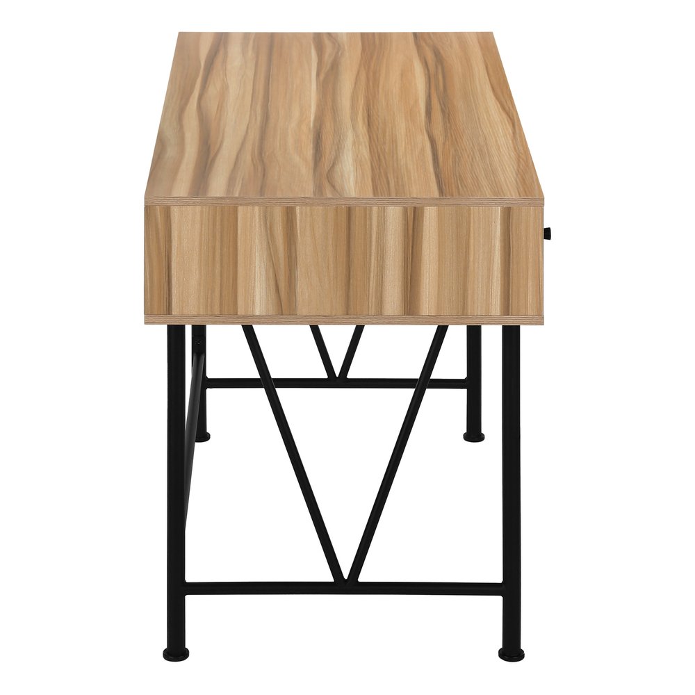 47" Light Brown And Black Wood And Iron Computer Desk With And Three Drawers