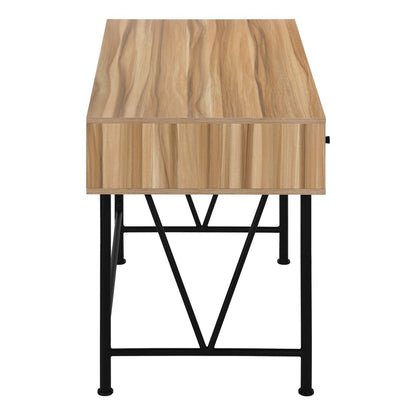 47" Light Brown And Black Wood And Iron Computer Desk With And Three Drawers