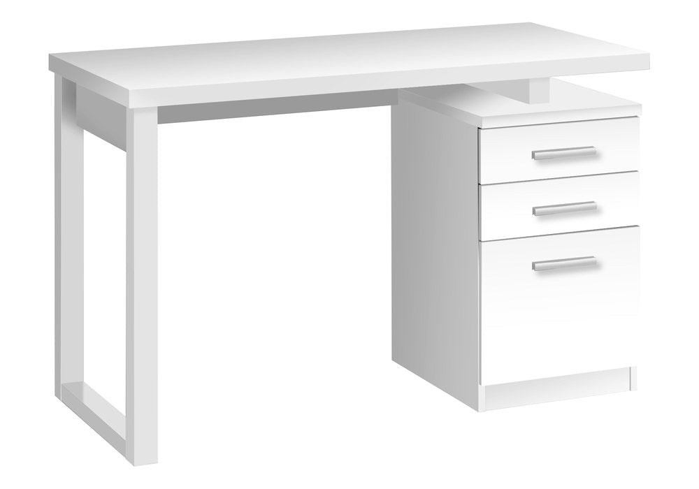 47" White Computer Desk With Three Drawers