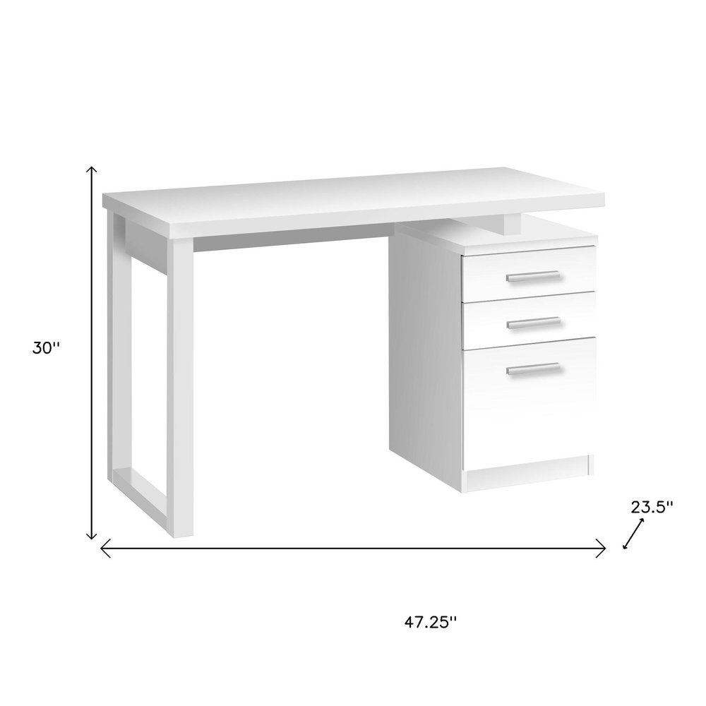47" White Computer Desk With Three Drawers