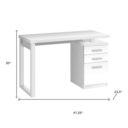 47" White Computer Desk With Three Drawers