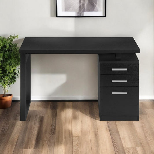 47" Black Computer Desk With Three Drawers