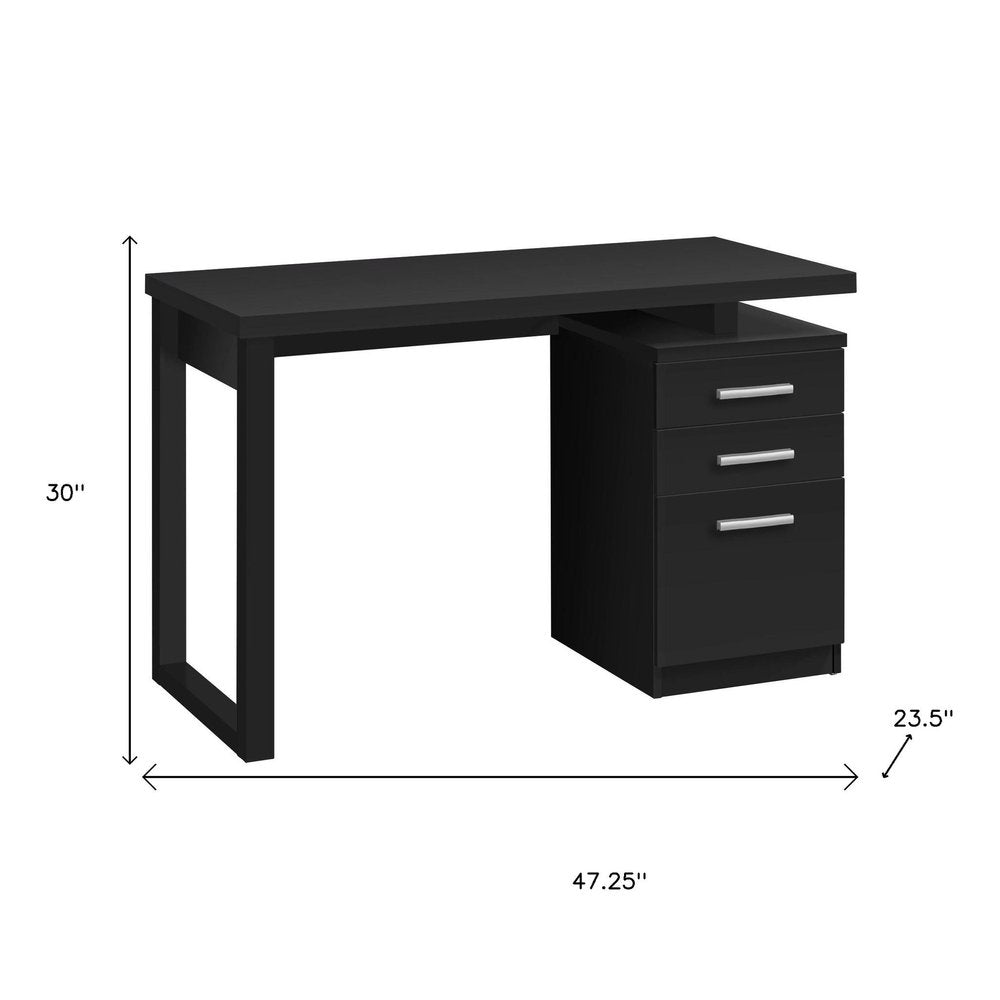 47" Black Computer Desk With Three Drawers