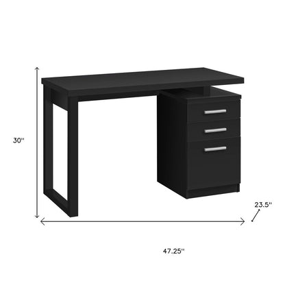 47" Black Computer Desk With Three Drawers