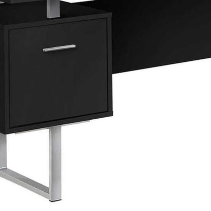 71" Black and Gray L Shape Computer Desk With Three Drawers