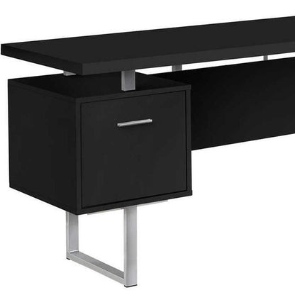 71" Black and Gray L Shape Computer Desk With Three Drawers