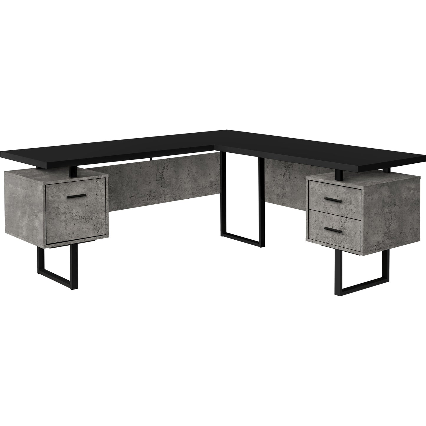 71" Black L Shape Computer Desk With Three Drawers