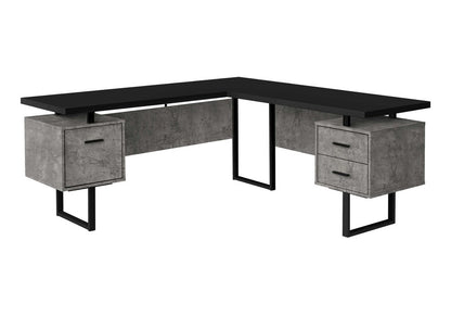 71" Black L Shape Computer Desk With Three Drawers