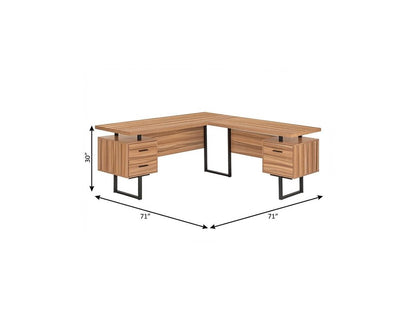 71" Brown and Black L Shape Computer Desk With Three Drawers