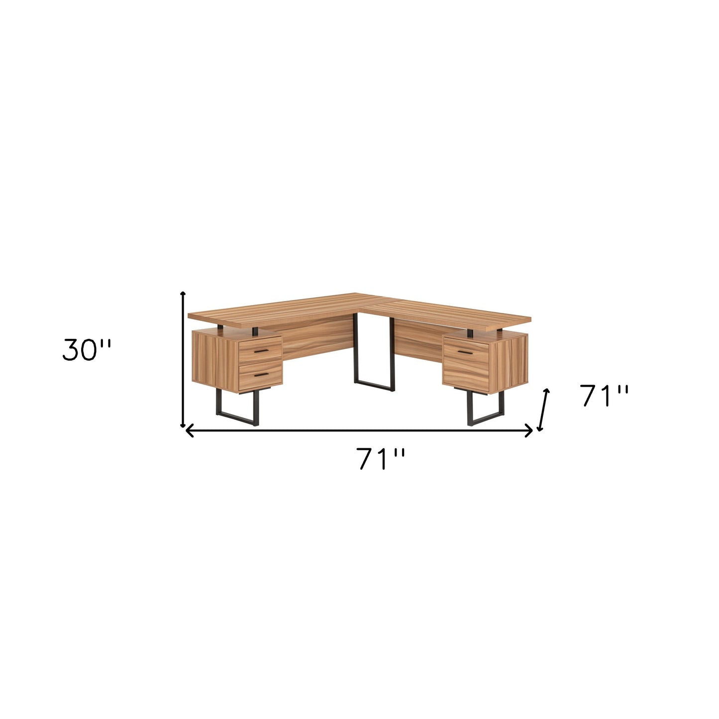 71" Brown and Black L Shape Computer Desk With Three Drawers