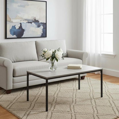 40" Gray And Black Wood And Metal Coffee Table