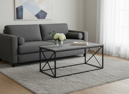 41" Gray And Black Wood And Metal Coffee Table