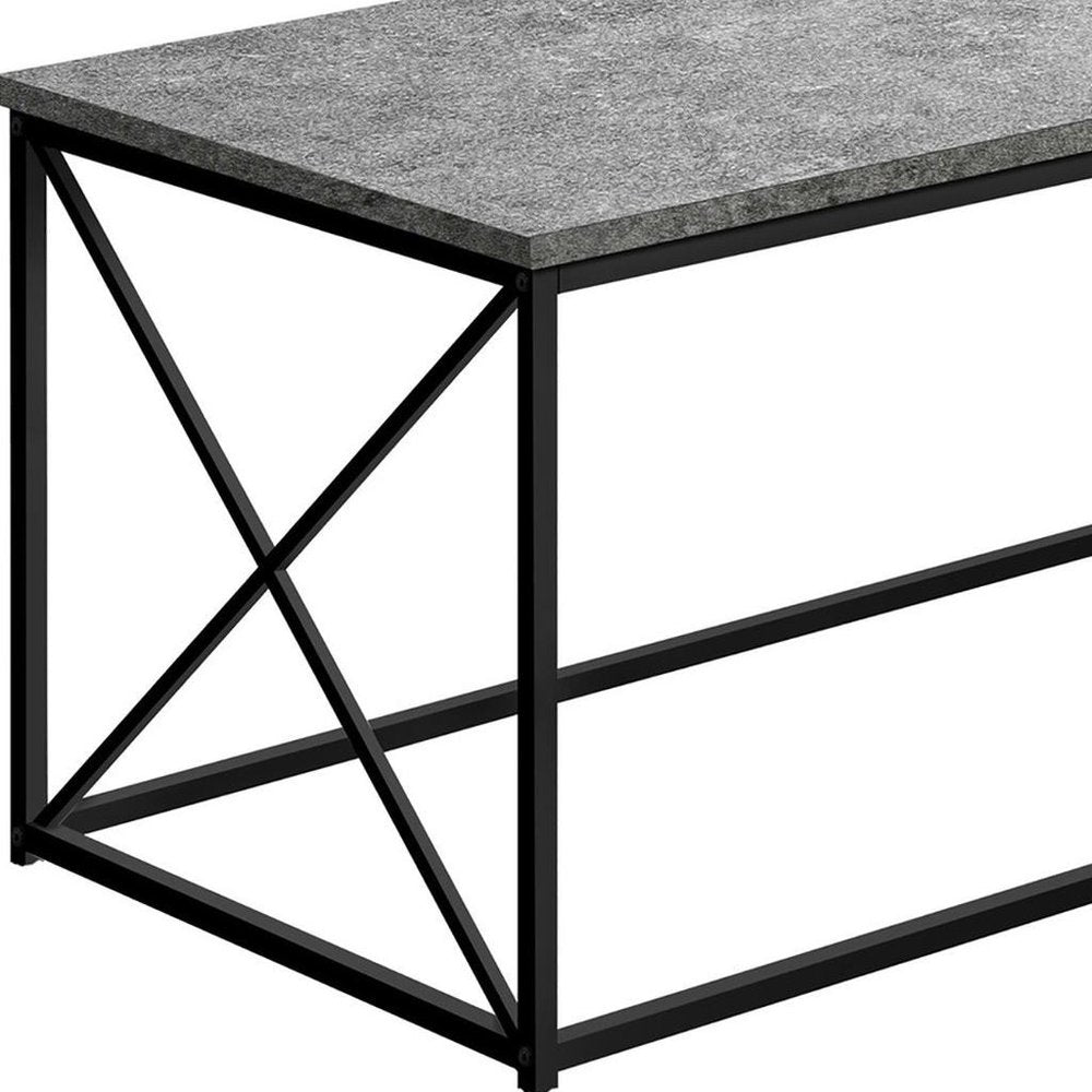 41" Gray And Black Wood And Metal Coffee Table