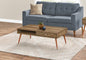 44" Natural And Brown Solid Wood Coffee Table With Drawer And Shelf