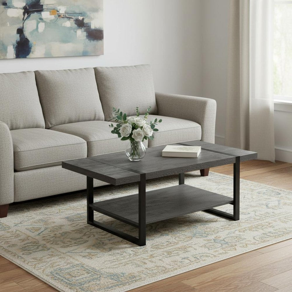 47" Black Coffee Table With Shelf