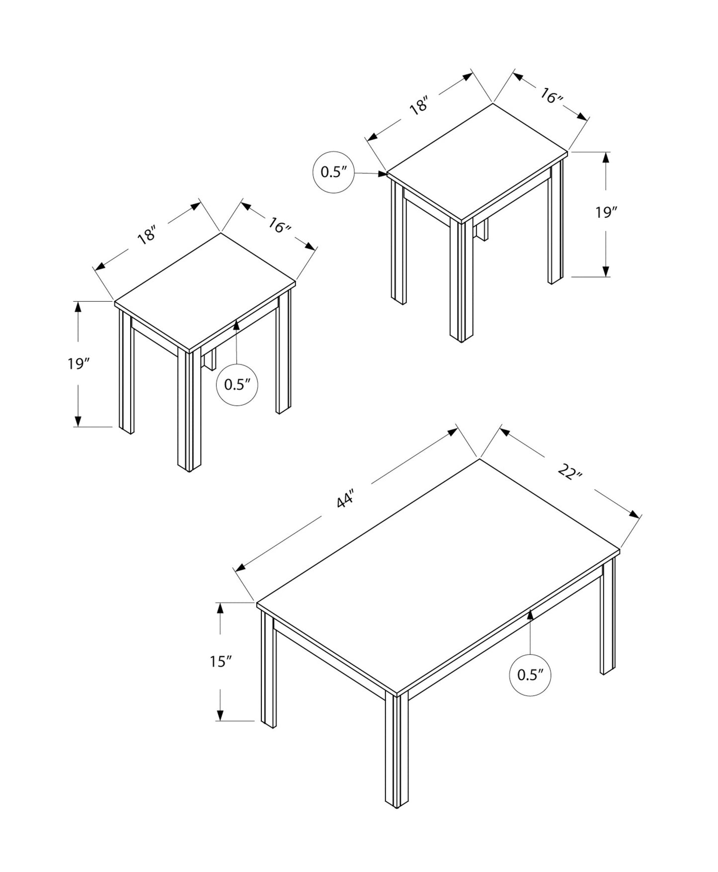 Set of Three 44" Gray Coffee Table