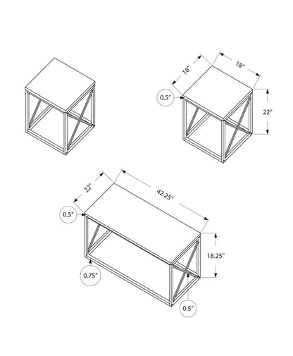 Set of Three 42" White Metal Coffee Table