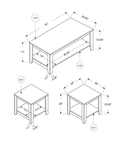 Set of Three 42" Dark Brown Coffee Table With Three Shelves