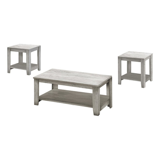 Set Of Three Light Gray Wood Coffee Table With Three Shelves