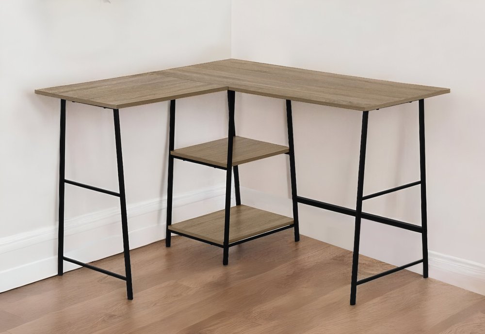 42" Taupe and Black L Shape Computer Desk