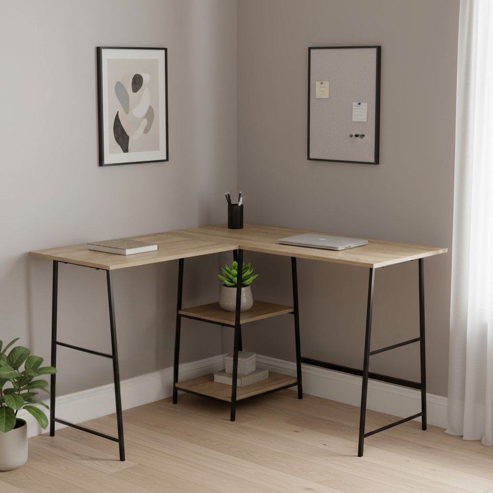 42" Taupe and Black L Shape Computer Desk