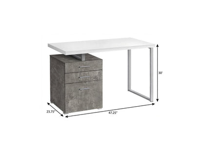 47" White and Gray Computer Desk With Three Drawers