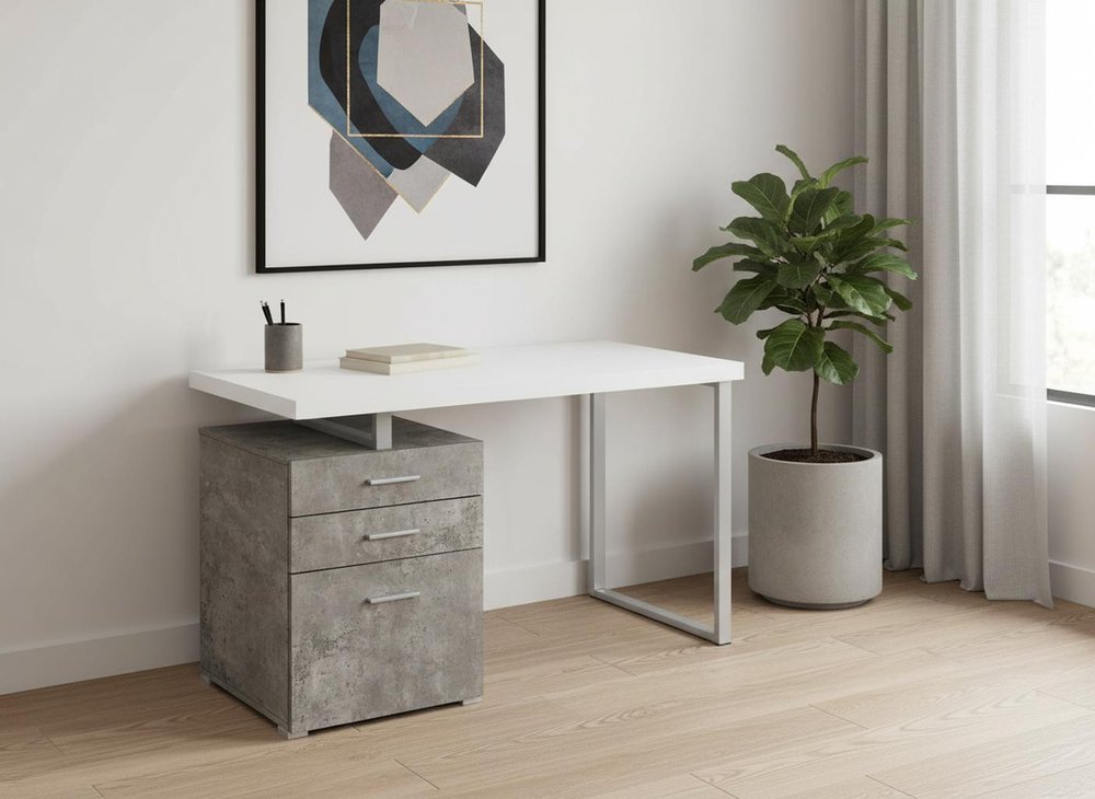 47" White and Gray Computer Desk With Three Drawers