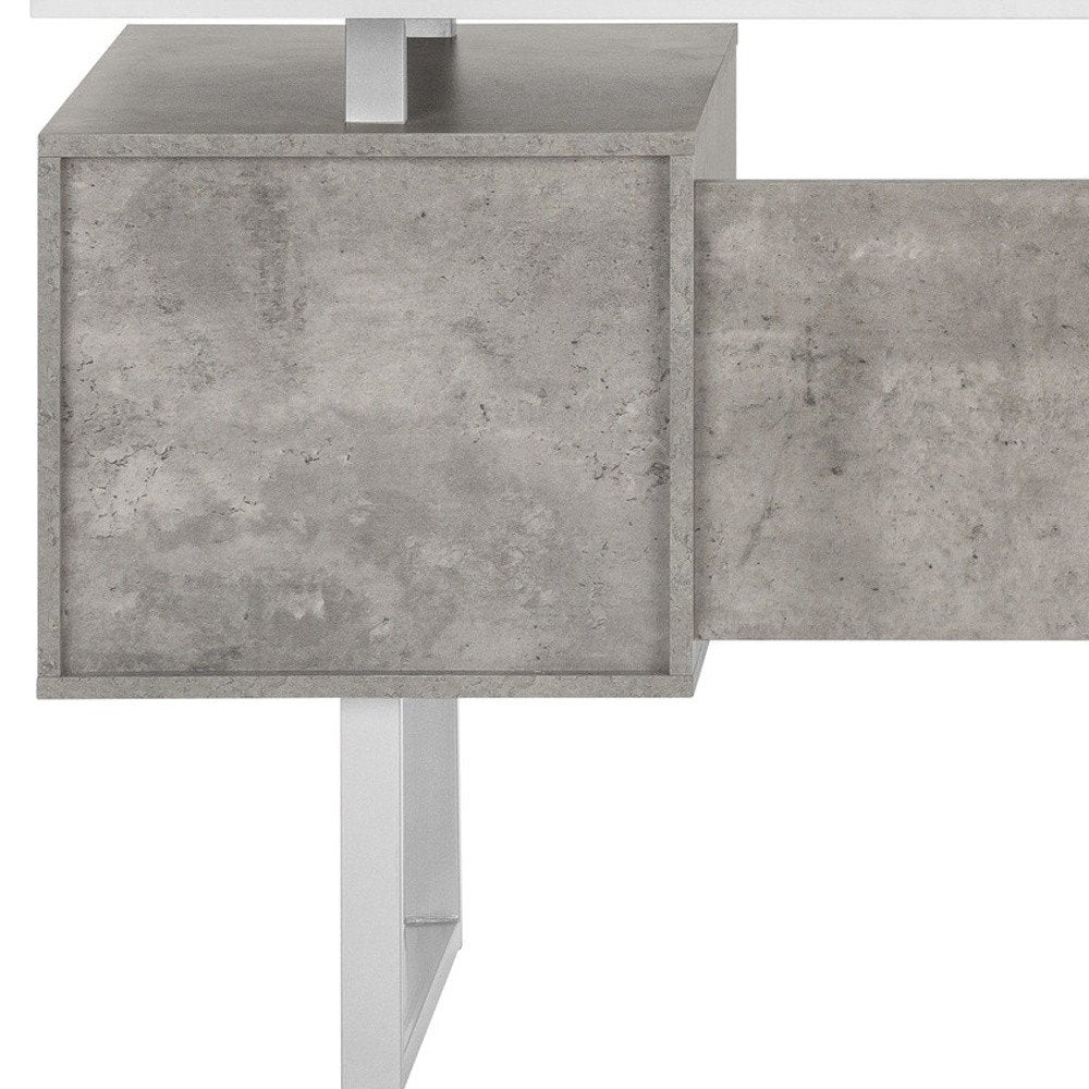 60" White and Gray Computer Desk With Three Drawers