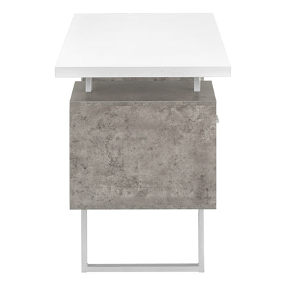 60" White and Gray Computer Desk With Three Drawers