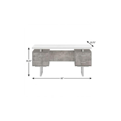 60" White and Gray Computer Desk With Three Drawers