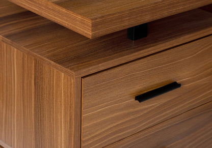 71" Brown and Black L Shape Computer Desk With Three Drawers