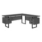 71" Dark Gray and Black L Shape Computer Desk With Three Drawers